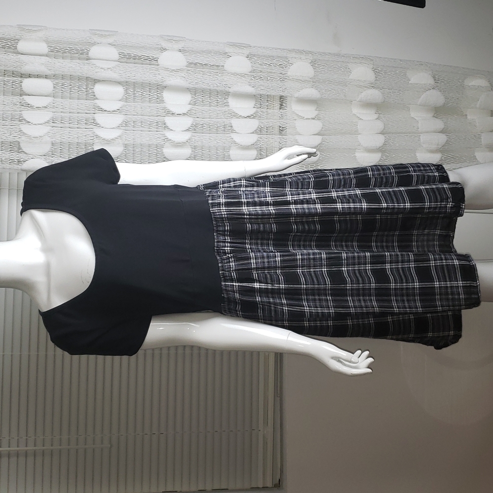 torrid Black Top with Black & White Plaid Skirt High-Low Dress